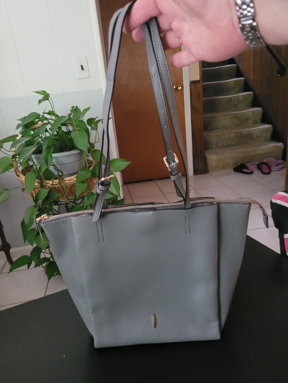 Thacker Classic Grey Leather Anya Tote Bag